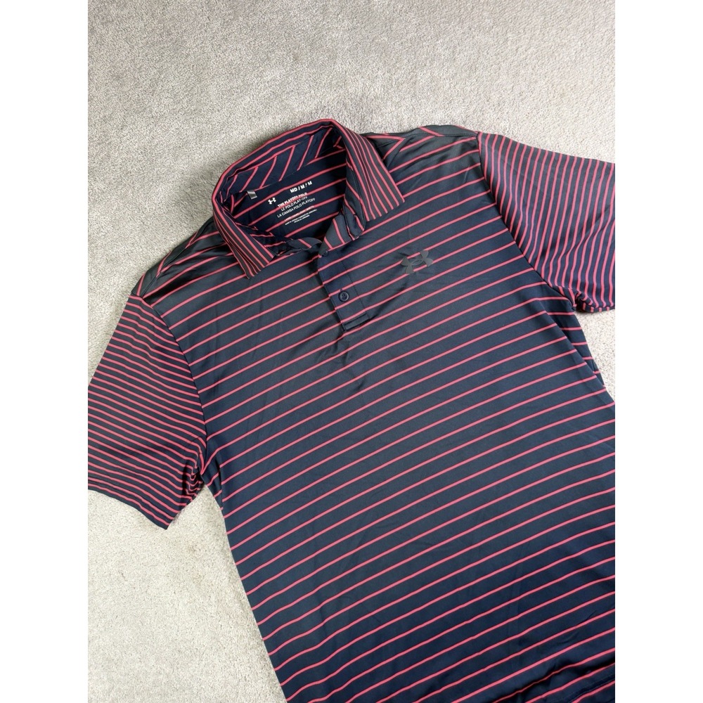 Under Armour Playoff Polo Shirt Mens M Blue Striped Short Sleeve Loose